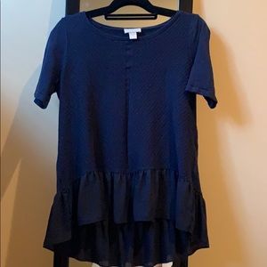 LOFT Short Sleeve Peplum Sweater in Navy